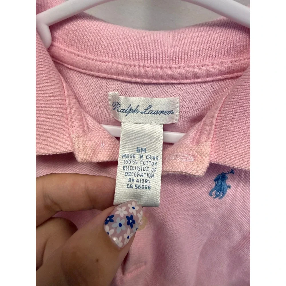Ralph Lauren Baby Girls Pink Ruffle Polo Romper One Piece 6M Short Sleeve Pique